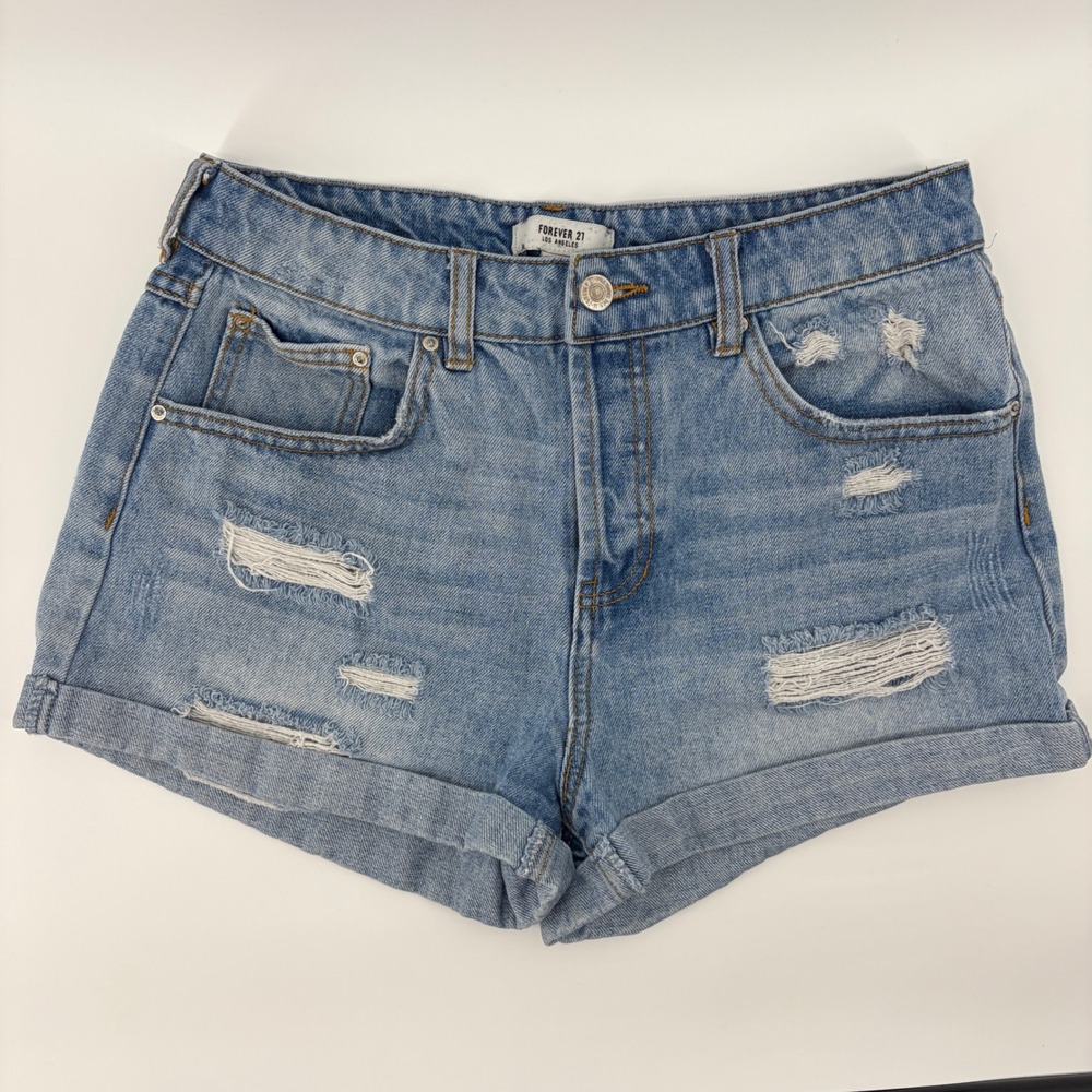 Forever 21 Shorts Womens 27 Distressed Denim Light Wash High Waisted